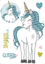 Lade das Bild in den Galerie-Viewer, Bügelbild - Glitzereinhorn petrol Set 1