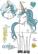 Lade das Bild in den Galerie-Viewer, Bügelbild - Glitzereinhorn petrol Set 1