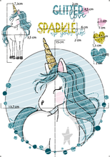 Lade das Bild in den Galerie-Viewer, Bügelbild - Glitzereinhorn petrol Set 2