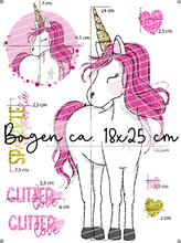 Lade das Bild in den Galerie-Viewer, Bügelbild - Glitzer Einhorn pink Set 2