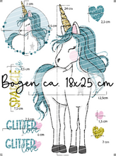 Lade das Bild in den Galerie-Viewer, Bügelbild - Glitzereinhorn petrol Set 1