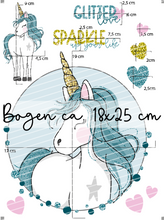 Lade das Bild in den Galerie-Viewer, Bügelbild - Glitzereinhorn petrol Set 2