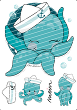 Lade das Bild in den Galerie-Viewer, Bügelbild - Moin Krake petrol Set2