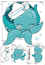 Lade das Bild in den Galerie-Viewer, Bügelbild - Moin Krake petrol Set2