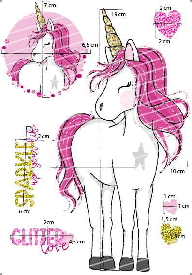 Bügelbild - Glitzer Einhorn pink Set 2