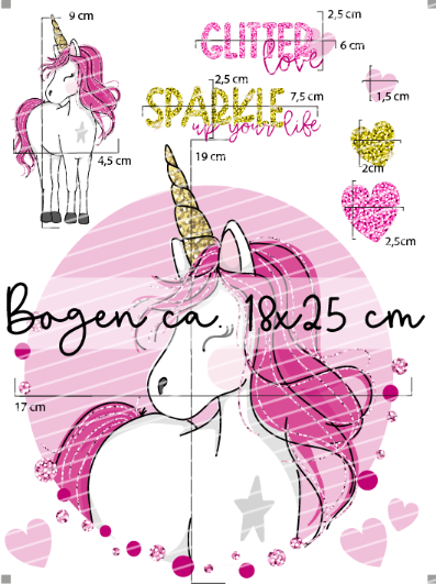 Bügelbild - Glitzer Einhorn pink Set 1