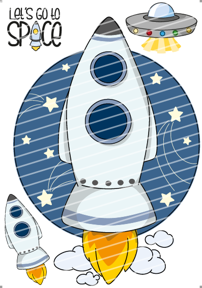 Bügelbild - Rakete Set
